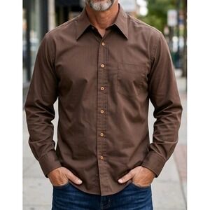 Vintage 1970s Branford Brown Button Down Shirt Polyester Permanent Press Large